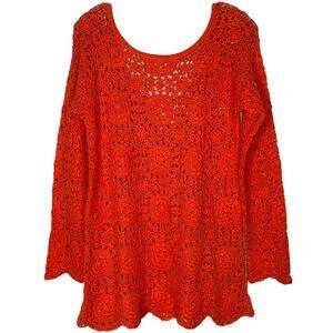 Together Retro Crochet Sweater Dress Long Sleeve Tunic Womens Sz Small, Orange